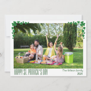 Simple St. patrick's day Shamrocks family photo Holiday Card