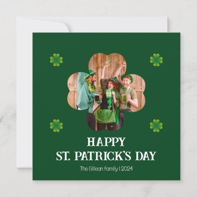 Simple St. patrick's day Shamrocks family photo Holiday Card (Front)