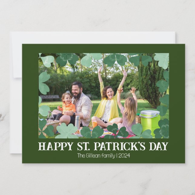 Simple St. patrick's day Shamrocks family photo Holiday Card (Front)