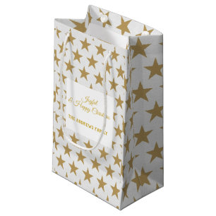 Simple Star Gold and White Christmas Gift Bag