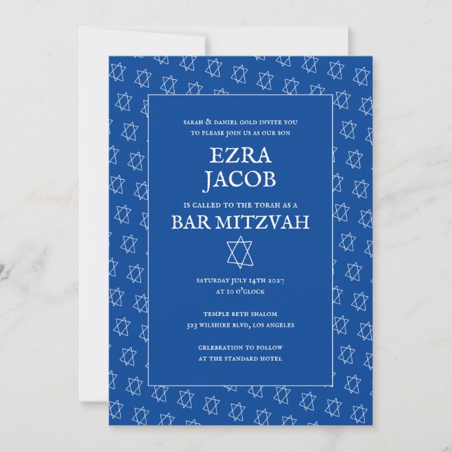 Simple Star of David Custom B'nai Bat Bar Mitzvah  Invitation (Front)