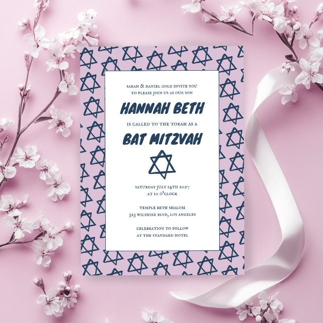 Simple Star of David Custom B'nai Bat Bar Mitzvah  Invitation (Simple Star of David Custom B'nai Bat Bar Mitzvah Invitation
)
