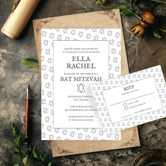 Simple Star of David Custom B'nai Bat Bar Mitzvah  RSVP Card (Simple Star of David Custom B'nai Bat Bar Mitzvah RSVP Card Invitation
)