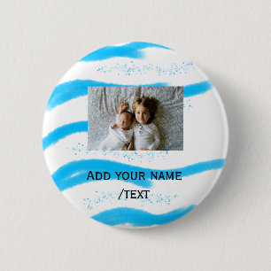 simple star sparkle glitter add photo custom text 6 cm round badge