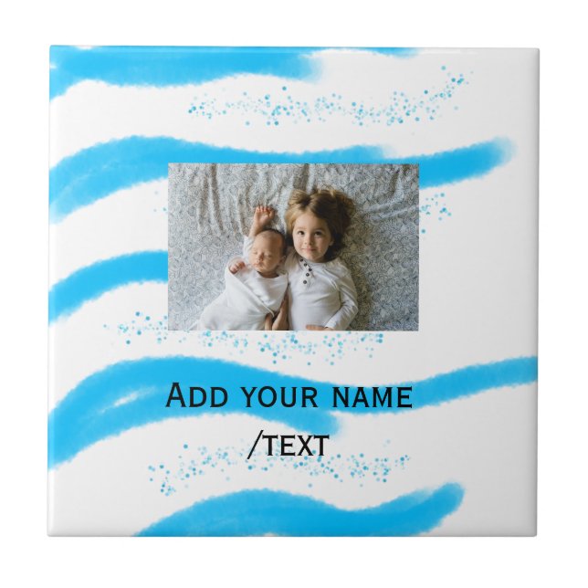 simple star sparkle glitter add photo custom text  tile (Front)