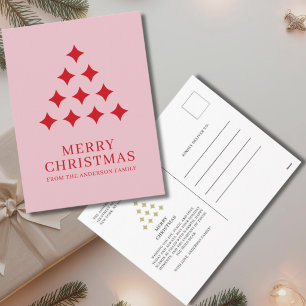 Simple star tree pink red Merry Christmas Holiday Postcard