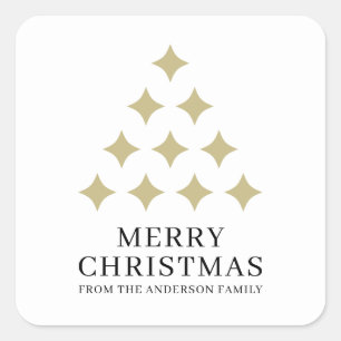 Simple star tree white Merry Christmas  Square Sticker