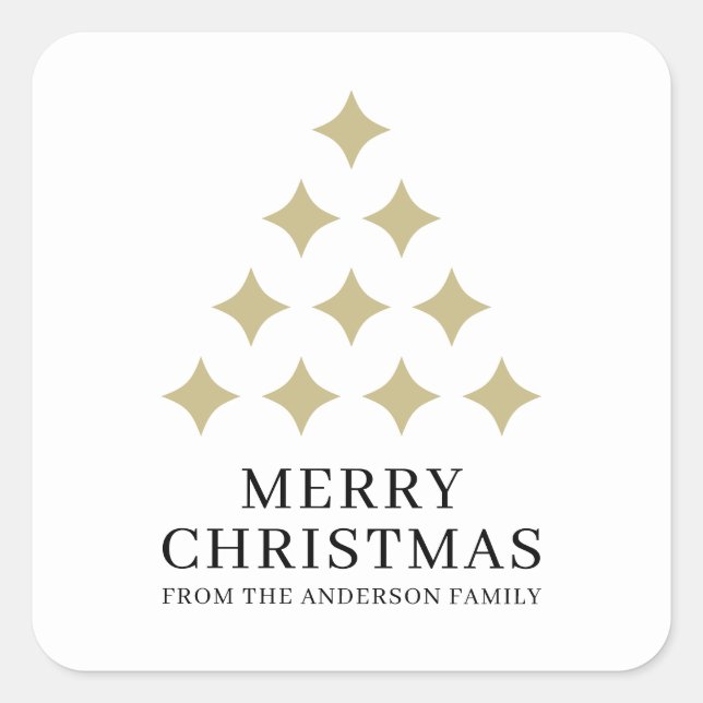 Simple star tree white Merry Christmas  Square Sticker (Front)