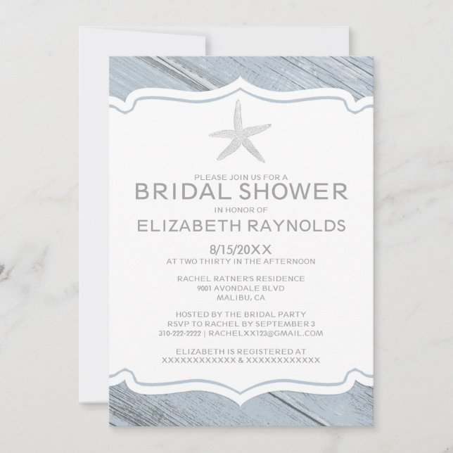 Simple Starfish Beach Bridal Shower Invitations (Front)