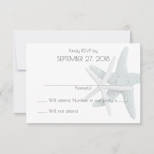 Simple Starfish White Wedding Reply Cards (Front)