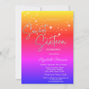 Simple Stars Ombre Sweet 16 Invitation