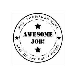 Simple Stars   Personalised  Awesome Job Teacher Rubber Stamp