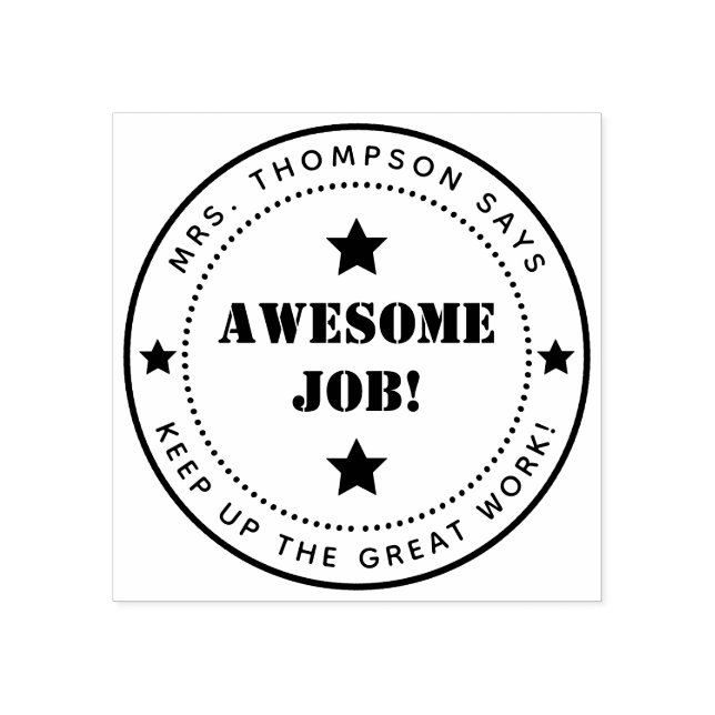 Simple Stars | Personalised  Awesome Job Teacher Rubber Stamp (Imprint)