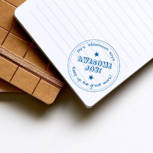 Simple Stars & Personalised  Awesome Job Teacher Rubber Stamp