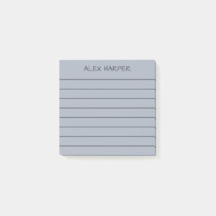 Simple Steel Gray & Charcoal Add Name Lined Post-it Notes