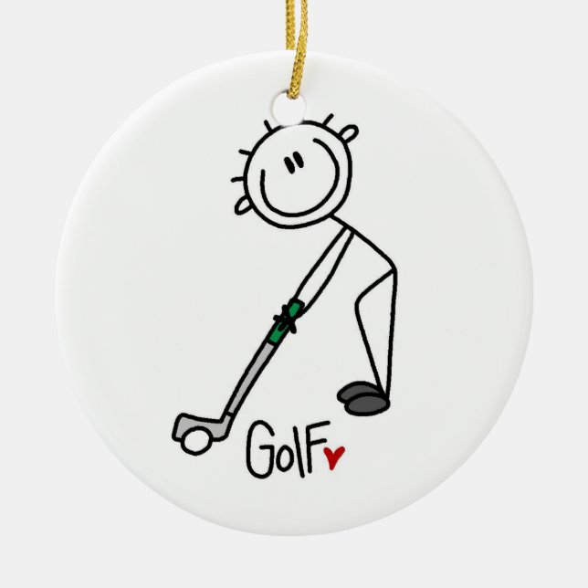 Simple Stick Figure Golfer Ceramic Tree Decoration (Front)