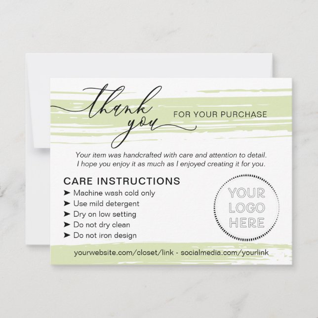 Simple Store Green Business Instructions Care Thank You Card (Front)