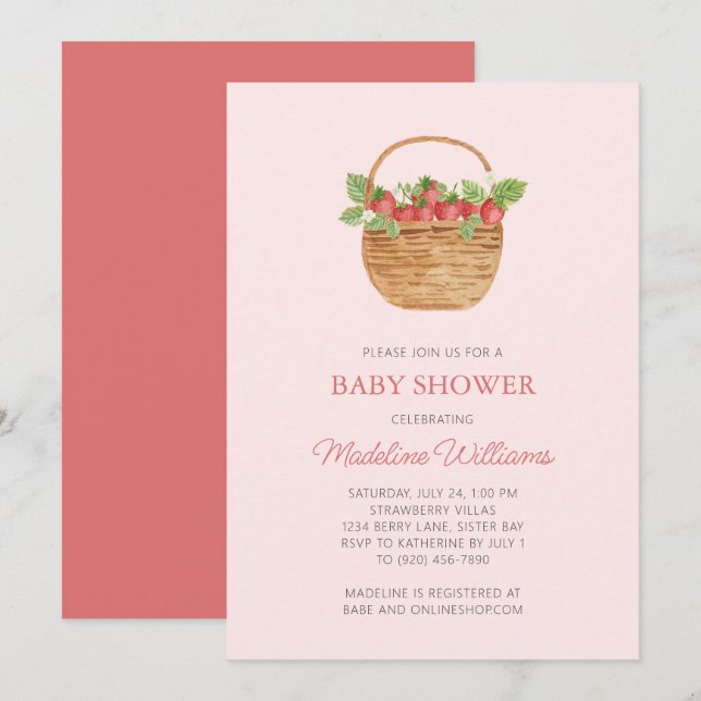 Simple Strawberry Baby Shower  Invitation (Front/Back)