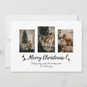 Simple String Lights 3 Photo Christmas  Holiday Card