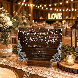 Simple String Lights Rustic Save The Date Postcard