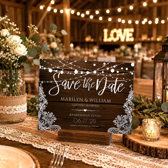 Simple String Lights Rustic Save The Date Postcard (Creator Uploaded)