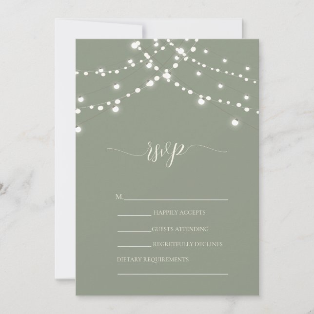 Simple String Lights Sage Green Wedding RSVP   Invitation (Front)