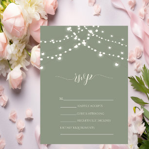 Simple String Lights Sage Green Wedding RSVP   Invitation