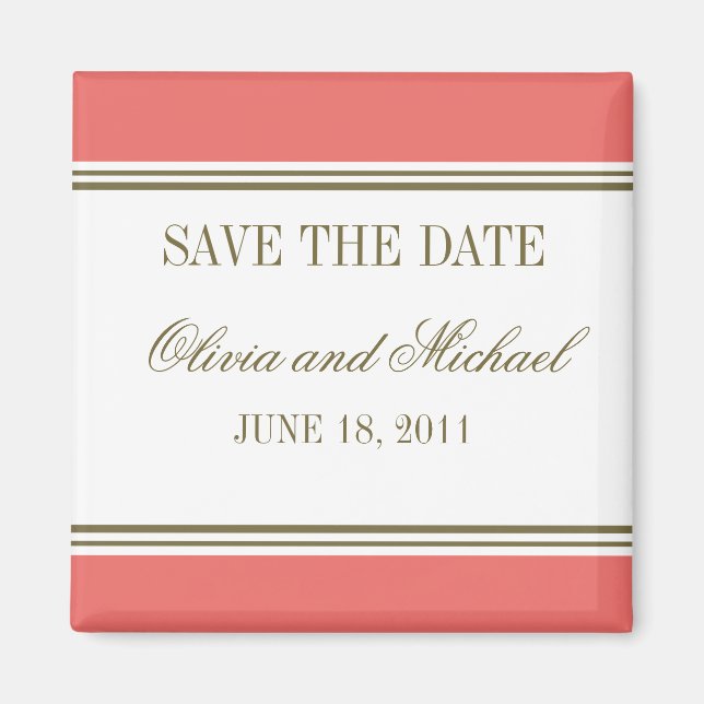Simple Stripe Coral Save the Date Magnet (Front)