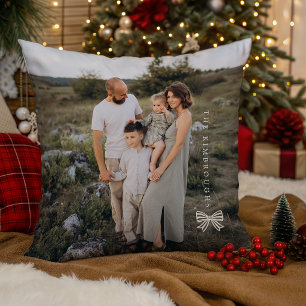 Simple Striped Bow Personalised Family Photo Cushion