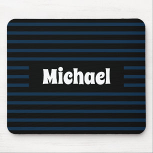 Simple Striped Dark Blue and Black Custom Name Mouse Mat