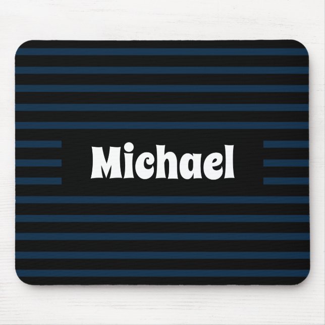 Simple Striped Dark Blue and Black Custom Name Mouse Mat (Front)