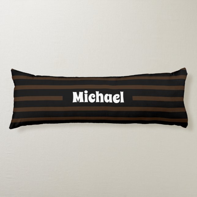 Simple Striped Dark Brown and Black Custom Name Body Cushion (Front)