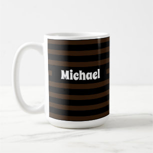 Simple Striped Dark brown and Black Custom Name Coffee Mug