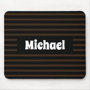 Simple Striped Dark Brown and Black Custom Name Mouse Mat
