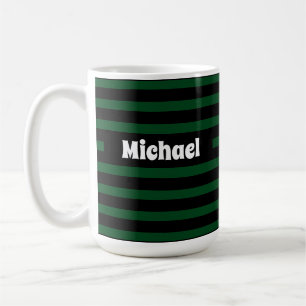 Simple Striped Dark Green and Black Custom Name Coffee Mug