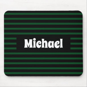 Simple Striped Dark Green and Black Custom Name Mouse Mat
