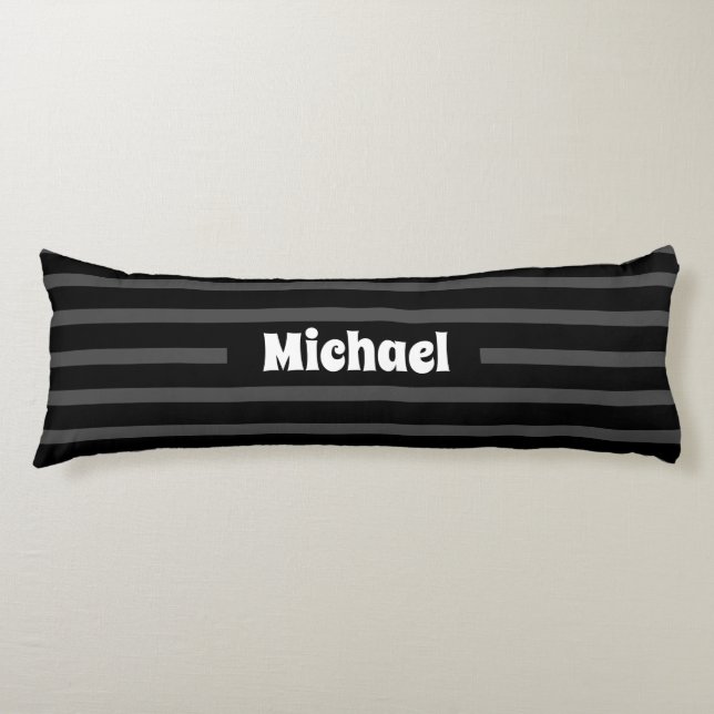 Simple Striped Dark Grey and Black Custom Name Body Cushion (Front)
