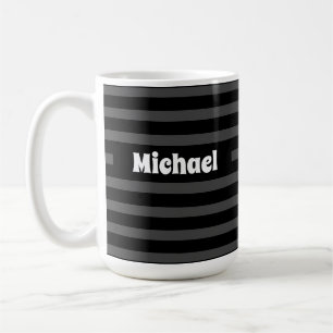 Simple Striped Dark Grey and Black Custom Name Coffee Mug