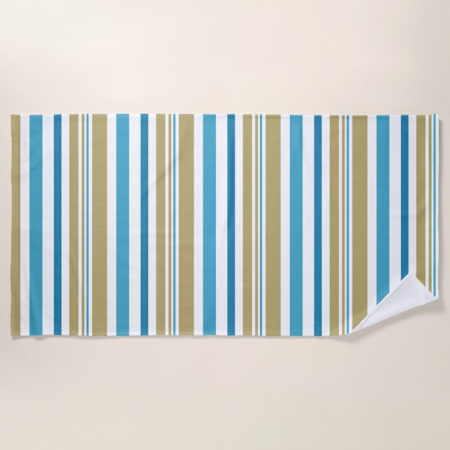 simple, striped pattern , olive and blue throw pil beach towel (Front)