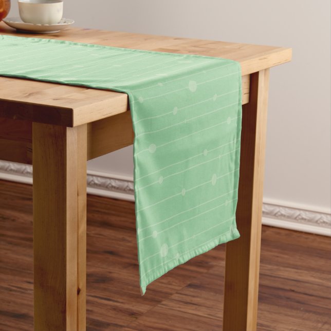 Simple stripes and dots modern mint green short table runner (In Situ)