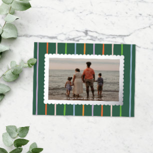 Simple Stripes and Scallops Landscape Photo Foil Holiday Card