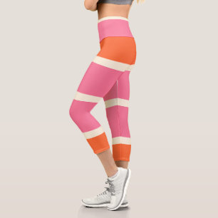 Simple Stripes in Pink, Orange and Cream Capri Leggings