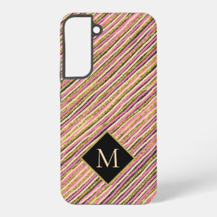 Simple Stripes Modern Monogram Yellow Gold Pink Samsung Galaxy Case