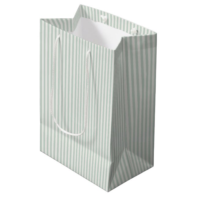 Simple Stripes - Muted Sage Medium Gift Bag (Front Angled)