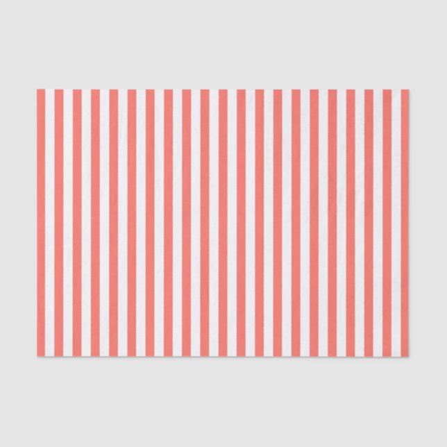 Simple Stripes Pattern Coral/White Geometric Tissue Paper (Front)