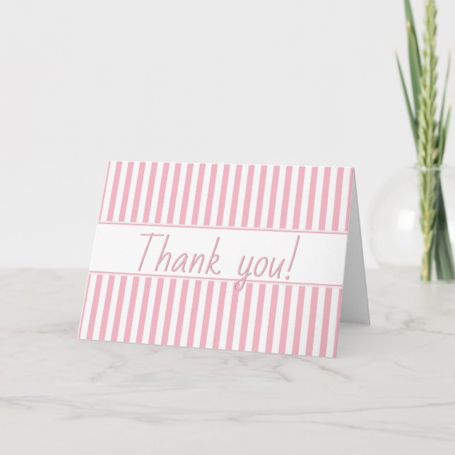 Simple Stripes Pattern - Geometric Pink/White  Thank You Card (Front)
