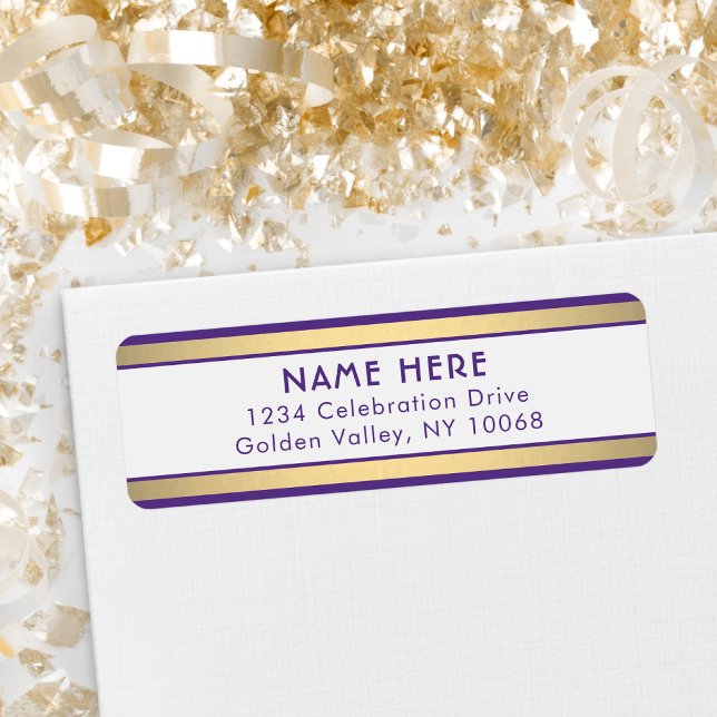 Simple Stripes Purple Gold & White Return Address (Creator Uploaded)