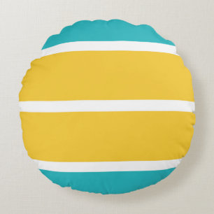 Simple Stripes - Turquoise and yellow Round Cushion