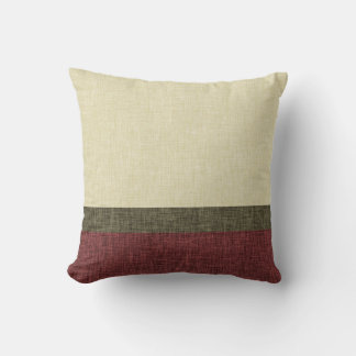 Simple Stripes Weave Texture Khaki Green Burgundy Cushion