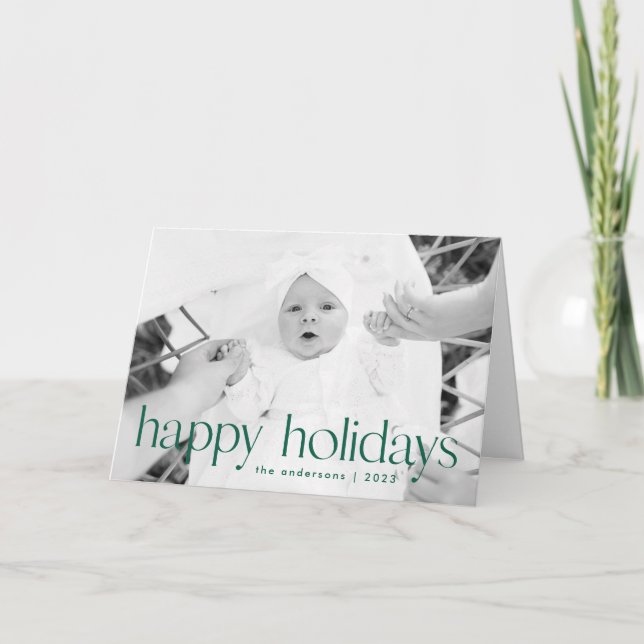 Simple Style Green Happy Holidays Photo Holiday Card (Front)